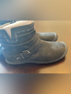 JBU Dottie Suede Ankle Boots with Buckle & Embroidered Collar - 8